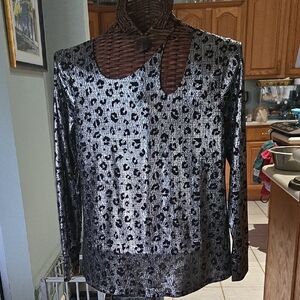 Cato Black Graphic Blouse with Long Sleeves
